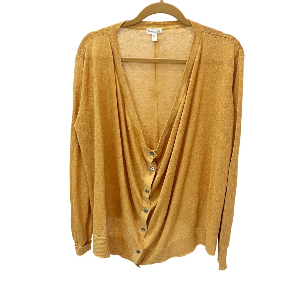 Garnet Hill Tan 100% Linen Button Front Cardigan Sweater Lagenlook Boho MEDIUM